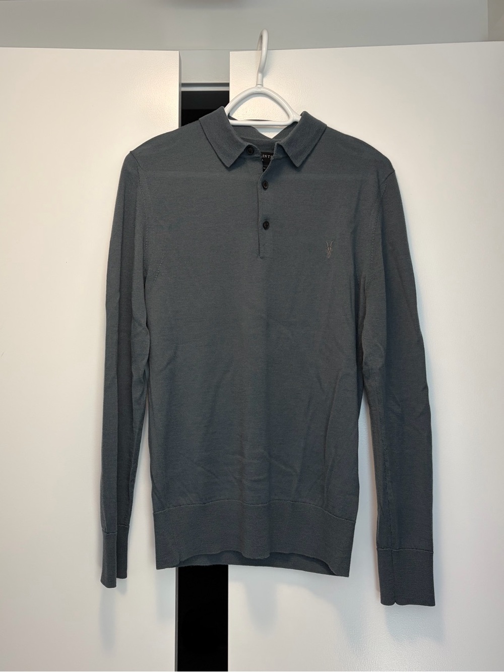 All Saints Men's Long-Sleeve Merino Wool Polo Shirt